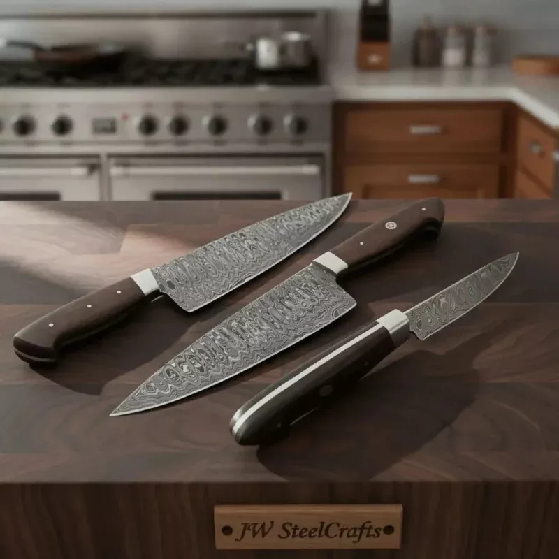 12 Ladder Damascus Gyuto Chef Knife7 Blade, Red Micarta Handle with Mosaic Pin | JW SteelCrafts