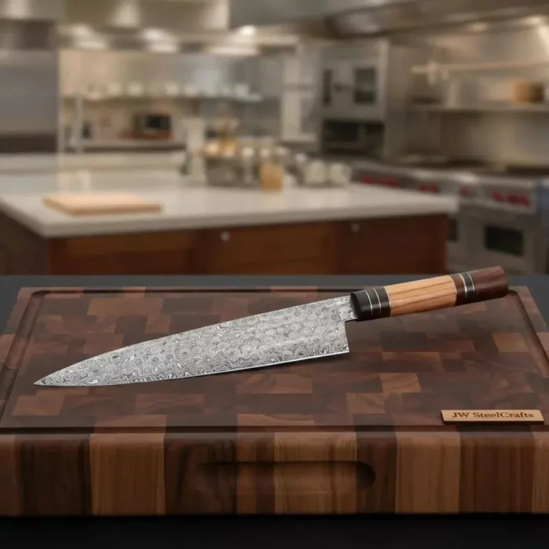 13 Raindrop Damascus Kiritsuke Chef Knife8 Blade with Olive Wood & Rosewood Handle