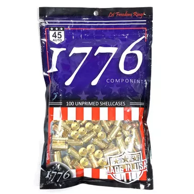 1776 USA 177604501 Unprimed Brass 45 ACP, Brass, 100 Pack