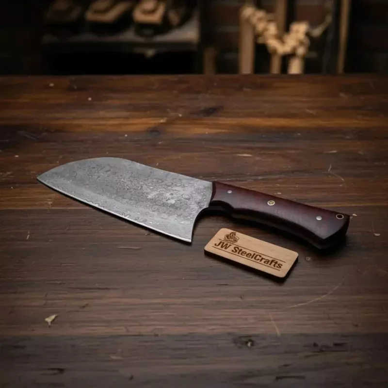 6-Inch blade Kitchen Knife CleaverTextured Damascus Blade with Rosewood Handle (11-Inch Overall, Hand-Forged)
