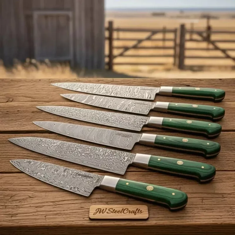 6-Piece Custom Damascus Kitchen Knife Bundle Professional Chef and Utility Set