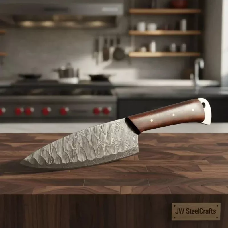 7 Inch Hammered Damascus Chef KnifeHand Forged with Rosewood Handle