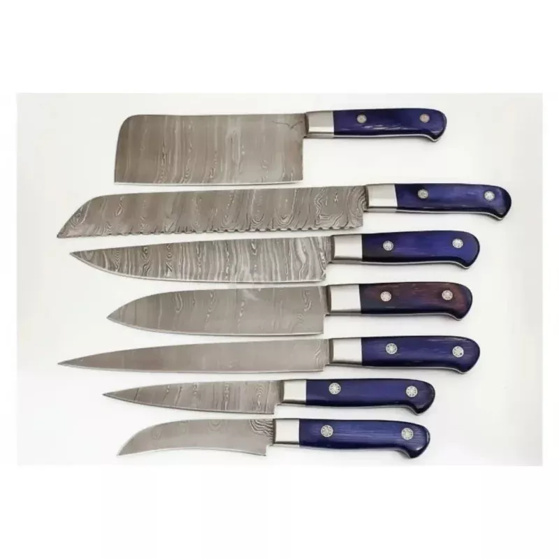 7-Piece Damascus Kitchen Knife SetChinese Cleaver, Bread, Chef, Santoku, Slicing, Utility & Paring