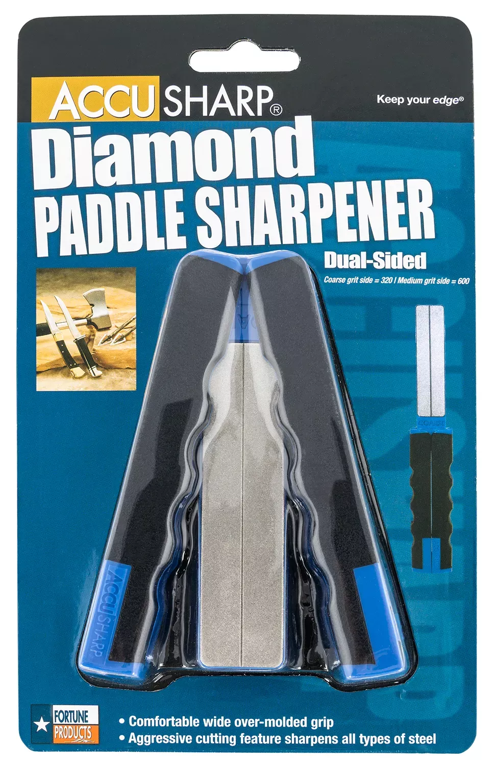 AccuSharp Diamond Paddle Folding Diamond Sharpener Black/Blue Overmolded Rubber Handle