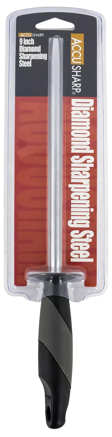 AccuSharp Diamond Sharpening Steel 9″ Diamond Steel Black Overmolded Rubber Handle Steel