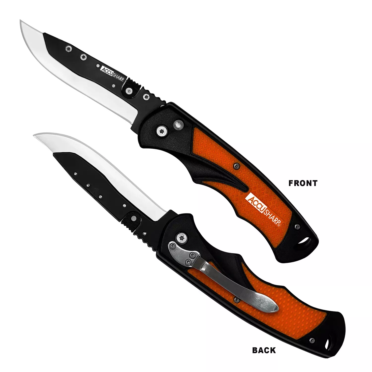 AccuSharp Replaceable Blade Razor 3.50″ Folding Plain Stainless Steel Orange Anodized Aluminum Handle