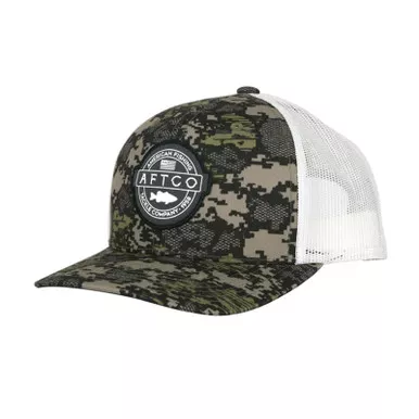 AFTCO Bass Patch Trucker Hat Green Camo
