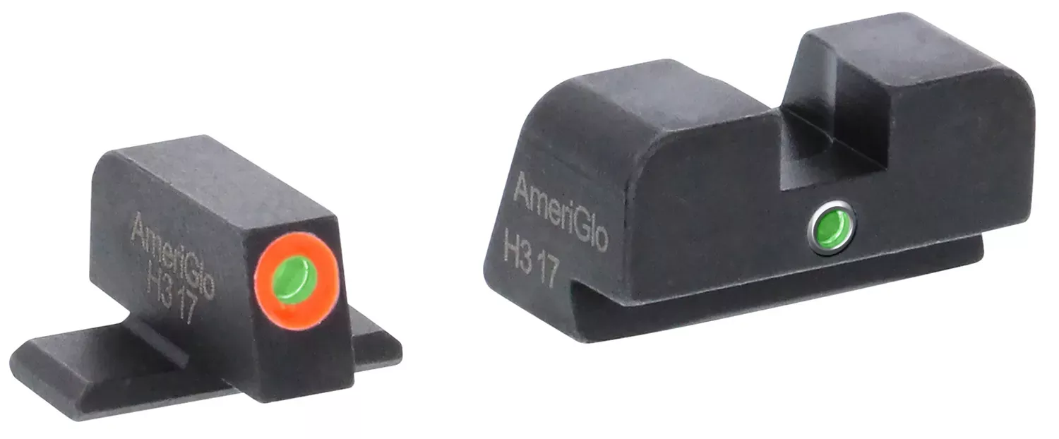 AmeriGlo i-Dot Night Sight 3-Dot Tritium Green with Orange Outline Front, Green Rear Black Frame for Sig P-Series with #8 Front & Rear