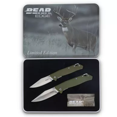 Bear & Son Bear Edge 2 pc Green Handle Holiday Tin Folding 2.75", 2.5"