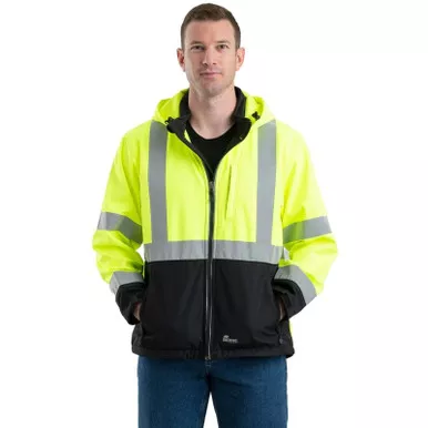BERNE Men's Hi Vis Class 3 Yellow Hooded Softshell Jacket (HVJS206YW)