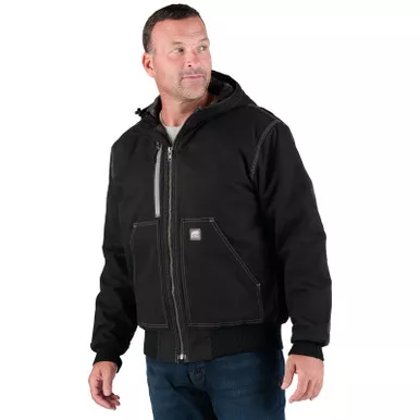 BERNE Men's Highland Duck Black Hooded Active Work Jacket (HJ61BK)