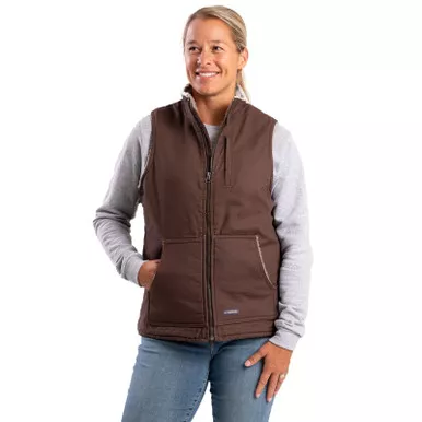 BERNE Women's Sherpa-Lined Softstone Duck Brown Vest (WV15BD)