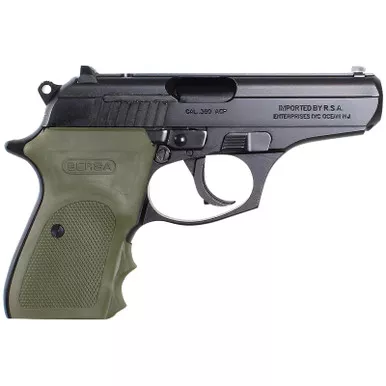 Bersa T380MC Thunder Combat Micro-Compact Frame 380 ACP 8+1, 3.50" Black Steel Barrel, Matte Black Serrated Steel Slide & Aluminum Frame w/Beavertail, Olive Wrap-Around Grip