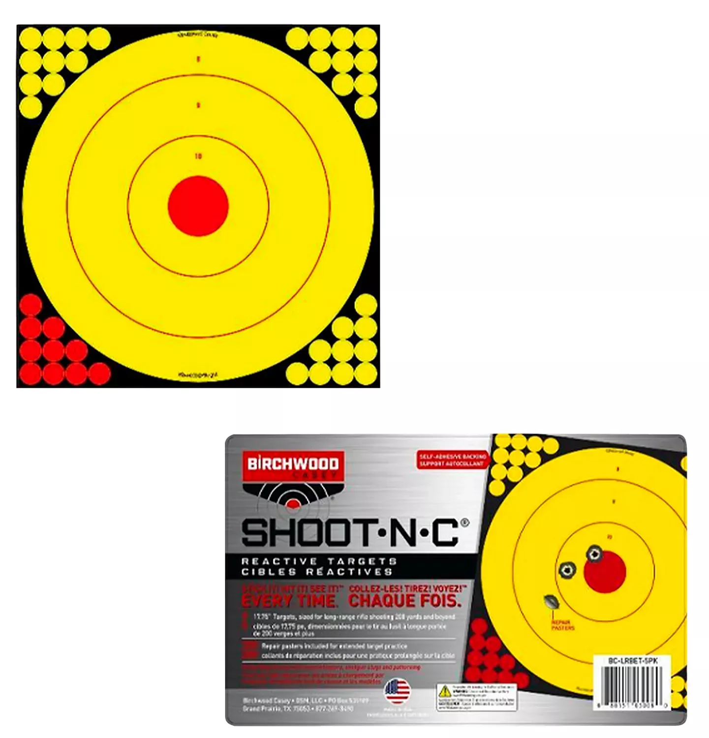 Birchwood Casey Long RangeAdhesive Paper Rifle Black/Yellow Bullseye 5 Pack