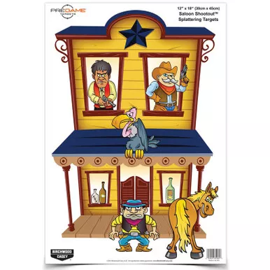 Birchwood Casey Pregame 12x18in Saloon Shootout Paper Target Reactive Zones Indoor/Outdoor 8pk