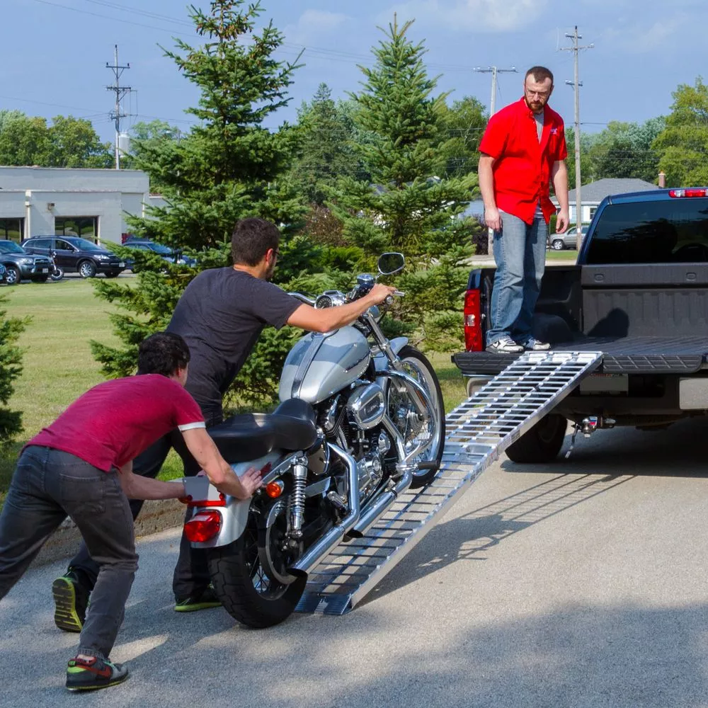 Black Widow Big Boy Extra-Wide Arched Folding Motorcycle Ramp | Models MF1-12019 & MF1-14419| Length 10′ & 12′ | Capacity 1000 To 1250 lb | Horsepower 4 To 90+ HP | For Trucks & Trailers