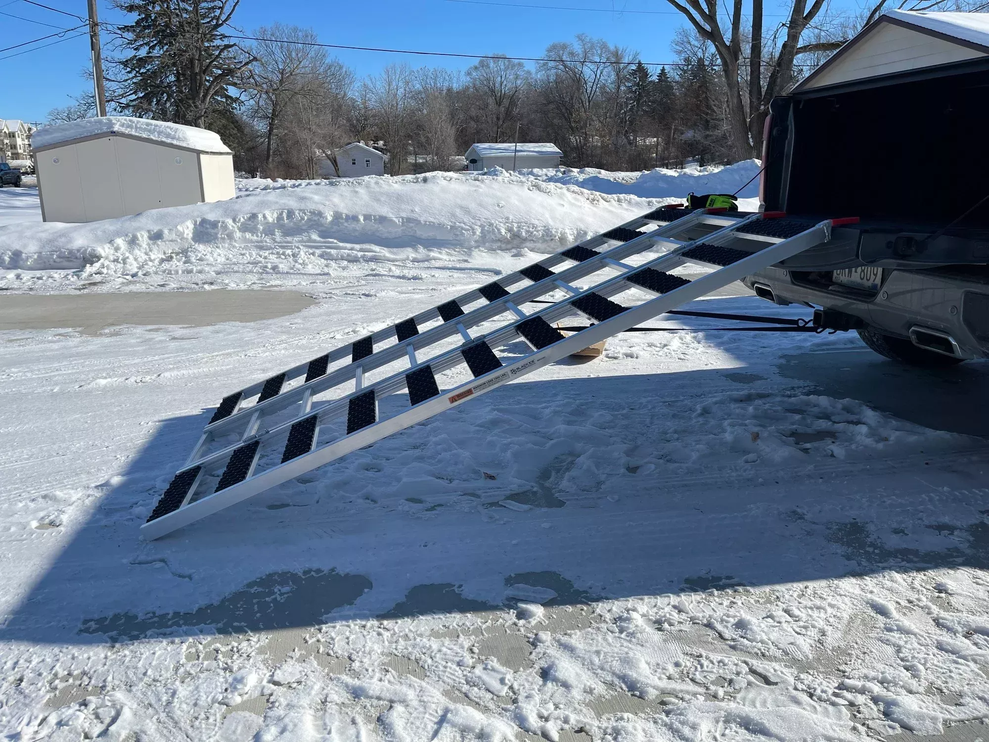 Black Widow Black Ice Folding Snowmobile & ATV Ramp | Model SNO-ATV-9454-S | Wide 54″ | Capacity 1,500 lb. | Compact 17.5″ Folded Width | Horsepower 23 HP | For Truck Bed & Trailer Loading