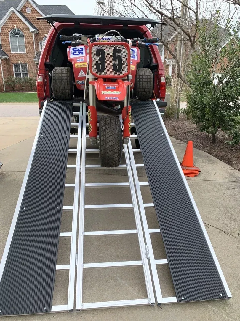 Black Widow Black Ice Folding Snowmobile Ramp W/ Extension | Model SNO-9454-HDXW-EXT | Size 7’10” x 54″ | Capacity 1,500 lb | For Snowmobile Truck Loading