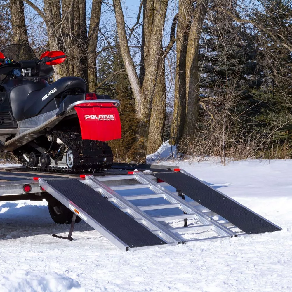 Black Widow Black Ice Folding Snowmobile Trailer Ramp System | Models SNO-6054 Series | Size 54″ Wide | Capacity 1,500 lb | Horsepower 4 To 90+ HP | For Snowmobiles & Trailers