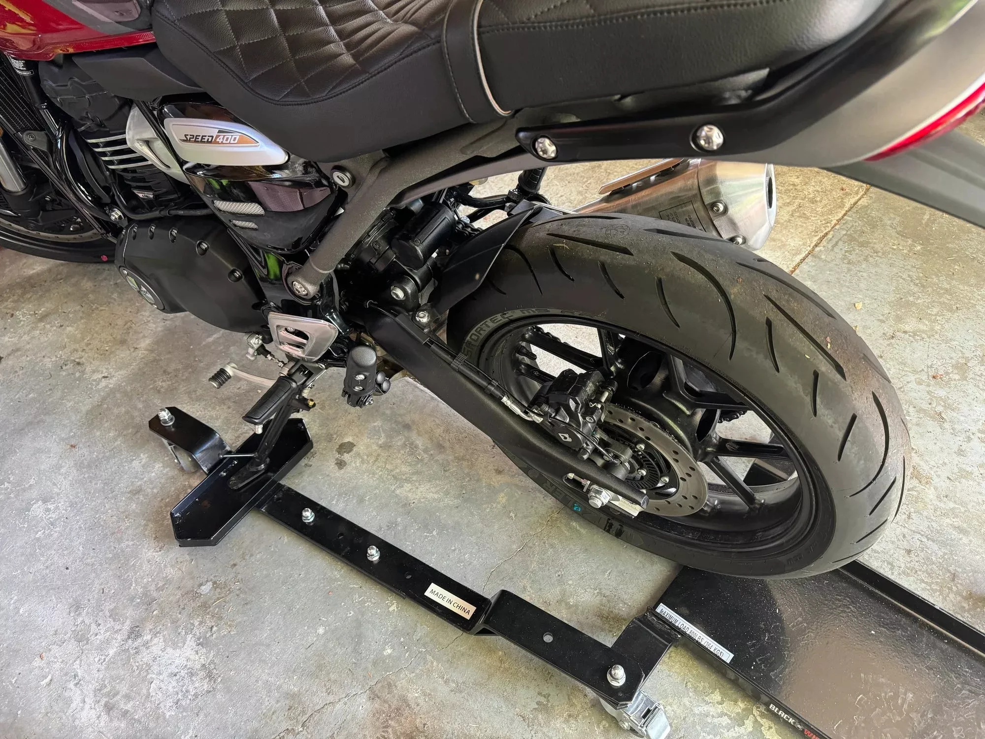 Black Widow Compact Adjustable Motorcycle Dolly | Model MC-ADJ-DOLLY | Width 22.5″ | Capacity 800 lb | For Dirt Bikes & Medium Motorcycles