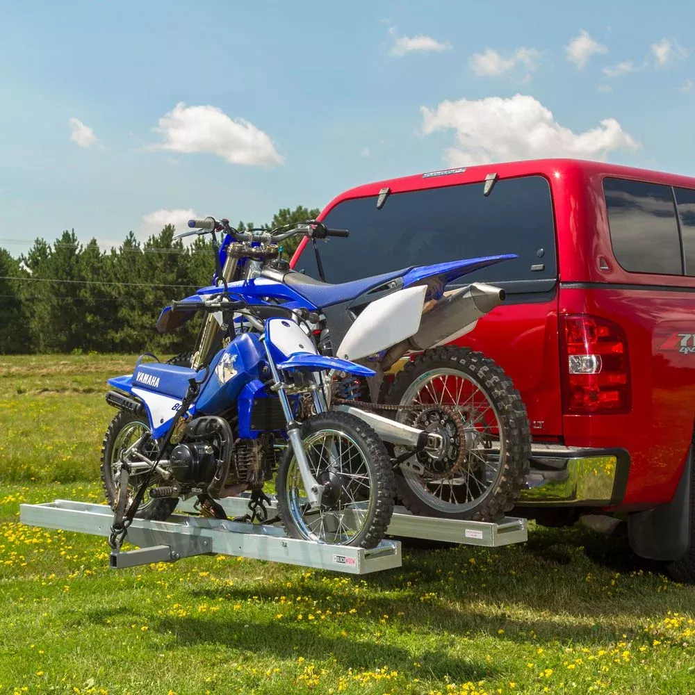 Black Widow Double Dirt Bike Carrier | Model AMC-600-2 | Track Width 75″ | Capacity 600 lb | For Class III/IV 2″ Hitch Motorcycle & EBike