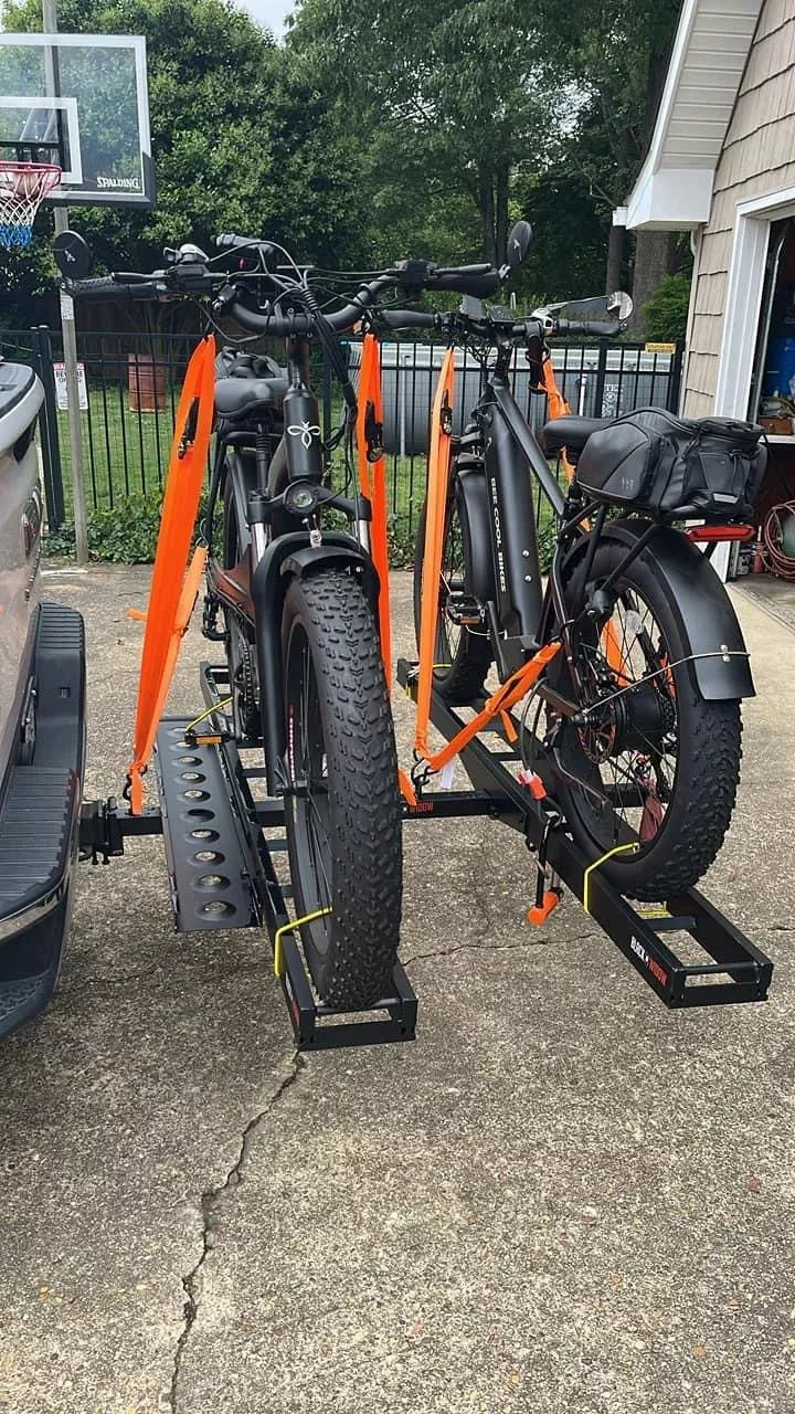 Black Widow Pro Double Dirt Bike Carrier | Model AMC-600-2-PRO | Dual 5.5″ Tracks | Capacity 600 lb | For 2″ Class III & IV Hitch Vehicles