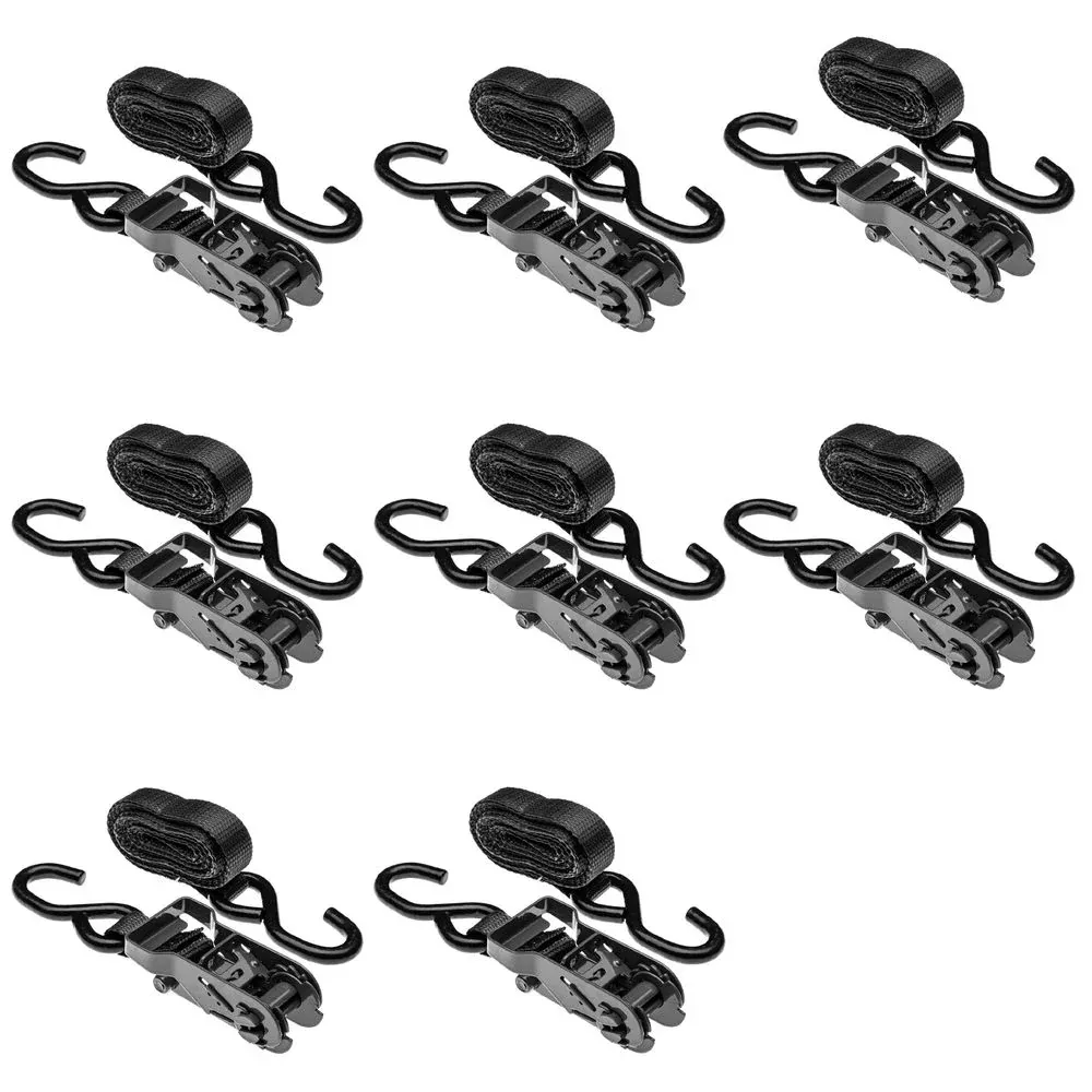 Black Widow Ratchet Tie-Down Straps with S-Hooks (8-Pack) | Model 10RAT-S-8B | 10″ x 1″ | Capacity 1,000 lb | 4 To 90+ HP | For Motorcycles, ATVs & UTVs