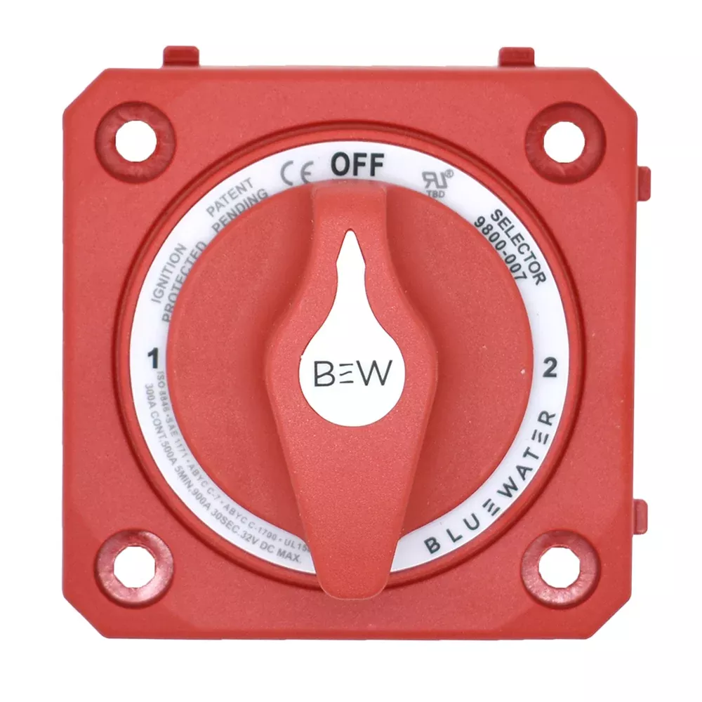 Bluewater Off/1/2/Both Battery Switch – Panel Mount – Red [9800-007-10]