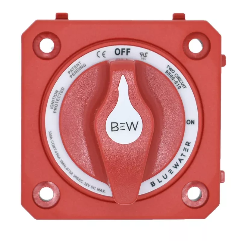 Bluewater On/Off 4 Post Dual Circuit Battery Switch w/o Base – Panel Mount – Red