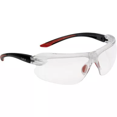 Bollé IRI-s Reading Area Safety Glasses, Black/Red Frame w/ Clear Lens
