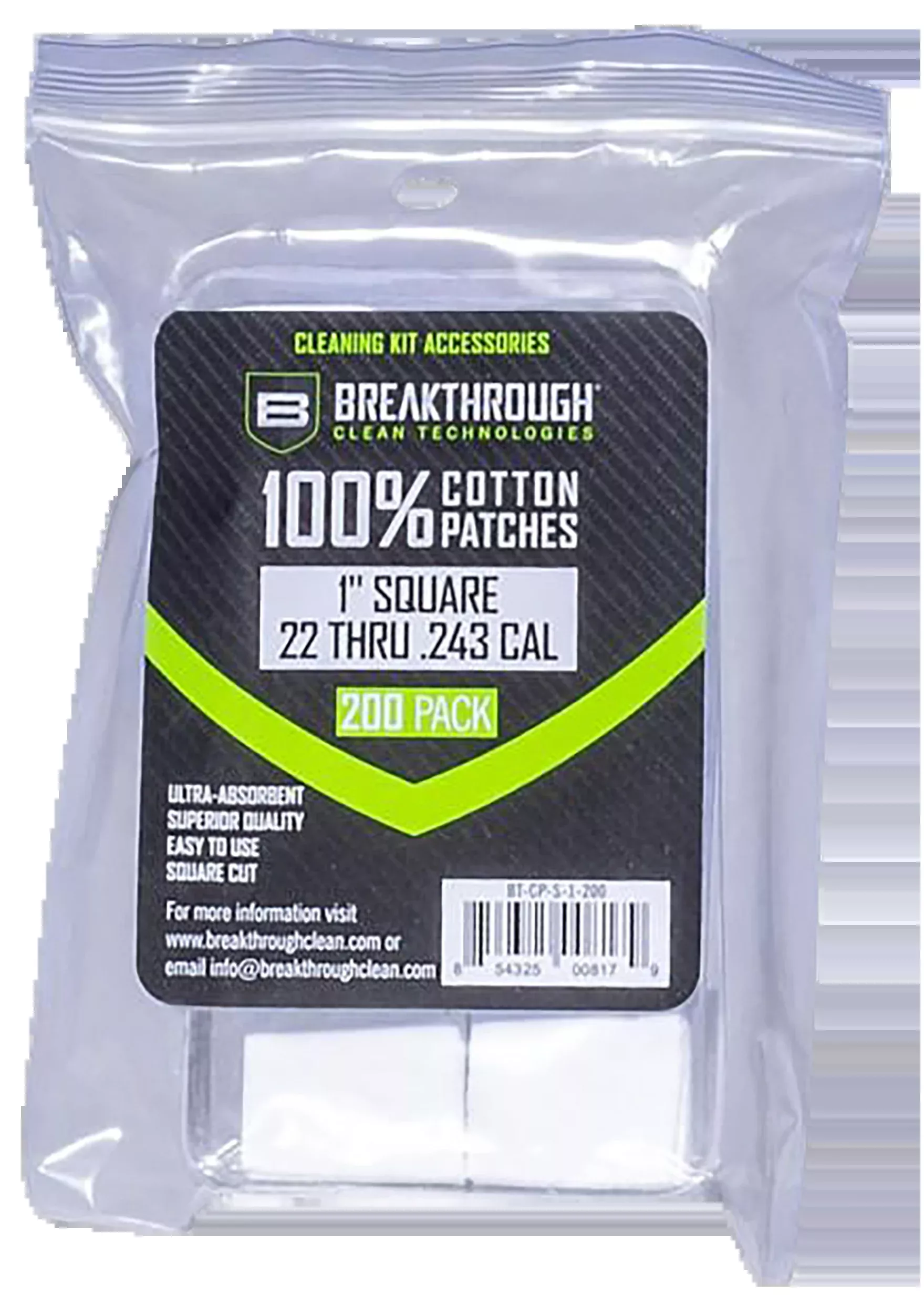 Breakthrough Clean Square, Brktrhu Bt-cp-s-1-200 Sq Ptchs .22-243 200pc
