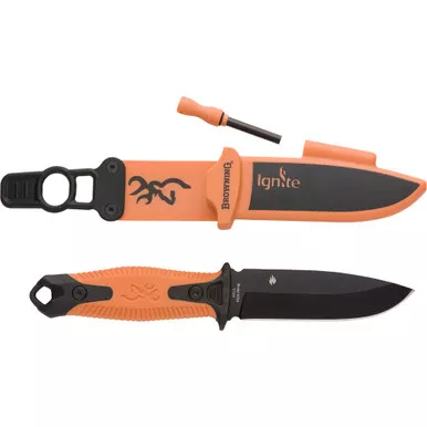 Browning 3220334 Ignite Fixed Blade Survival Knife with Black Oxide-Coated Steel Blade, Orange