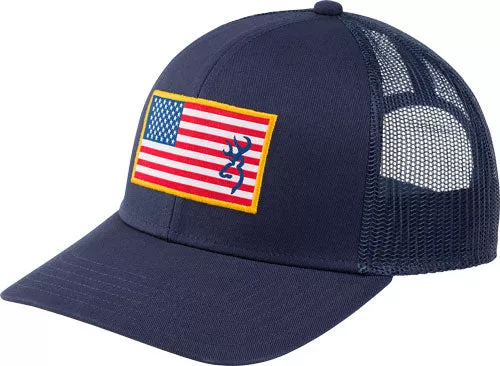 Browning Cap Glory Mesh Snap – Back Amer Flag Patch Blue Osfm