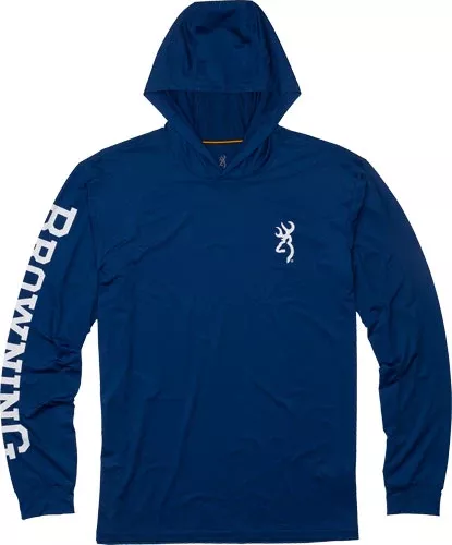 Browning Hooded L-sleeve Tech – T-shirt Navy Blue Lg