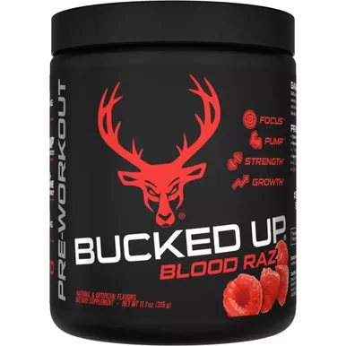 Bucked Up 1001101 Pre-Workout Blood Raz, 30 Serving Tub, Black