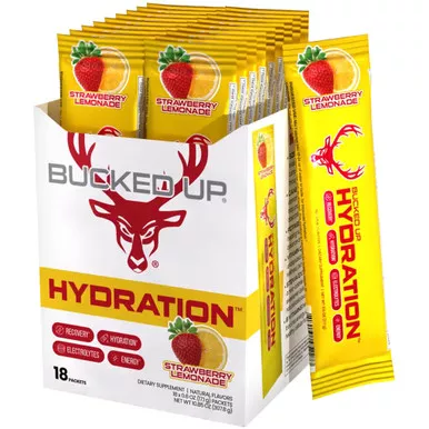 Bucked Up 1001123 Hydration 2.0 Strawberry, 18ct Box, White