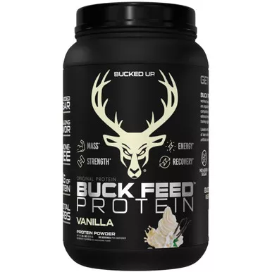Bucked Up 1151102 Buck Feed Protein Vanilla, 30 Serving Tub, Black