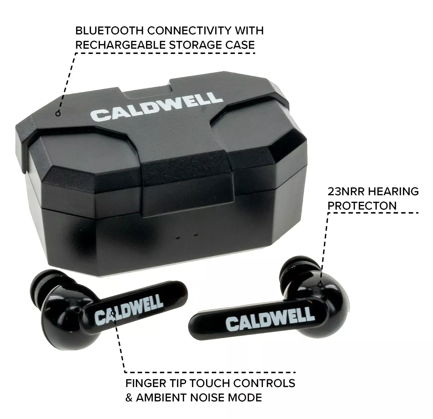CaldwellE-Max Shadows Rechargeable 23 dB Wireless Earbuds with Bluetooth for Adults Includes Storage Case & Multiple Size Tips