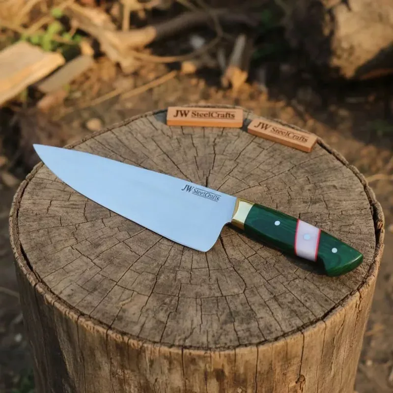 Carbon Steel Chef Knife 8 bladeGreen Handle Sharp Kitchen Knife
