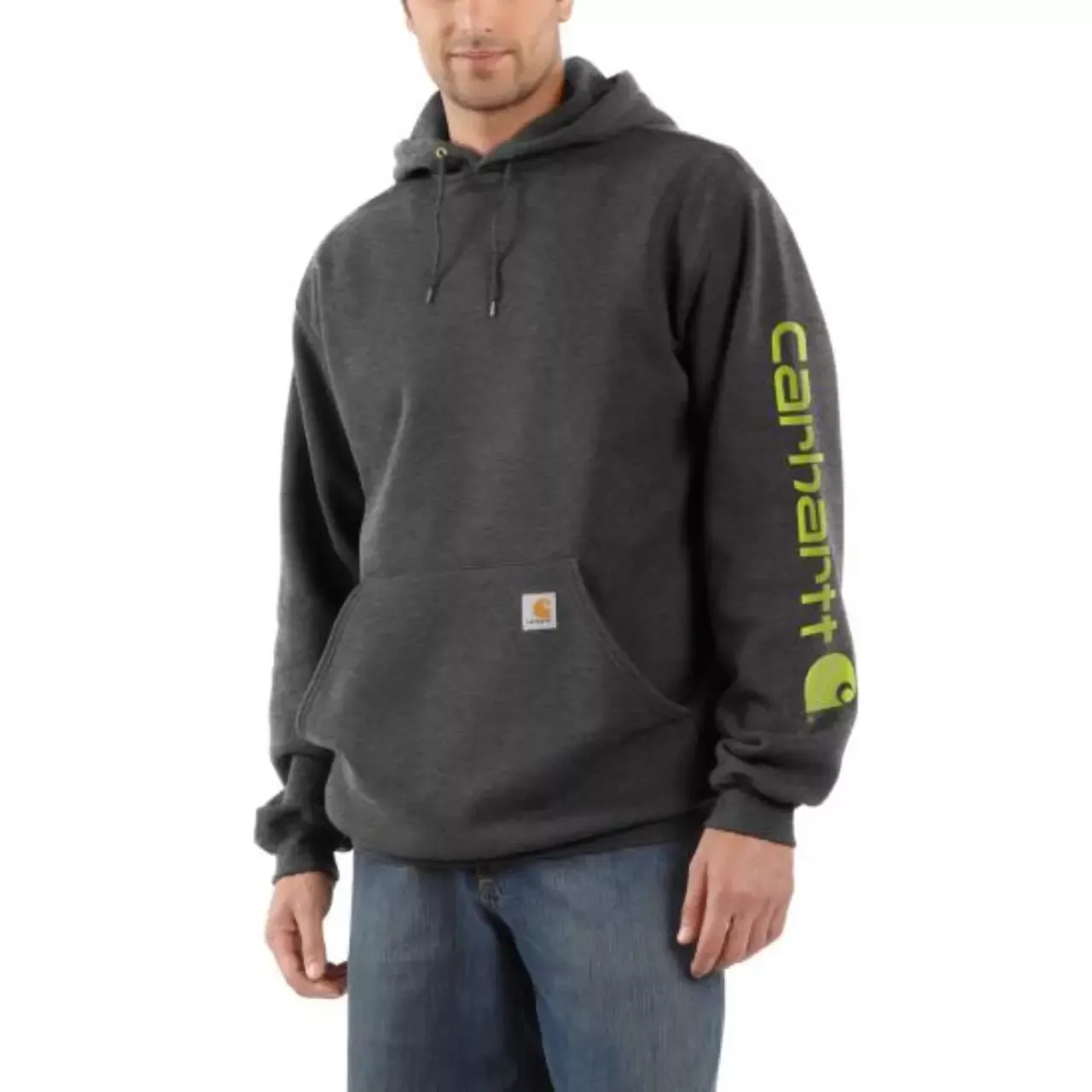 Carhartt Men’s Logo Sleeve Graphic Hoodie – Carbon Heather