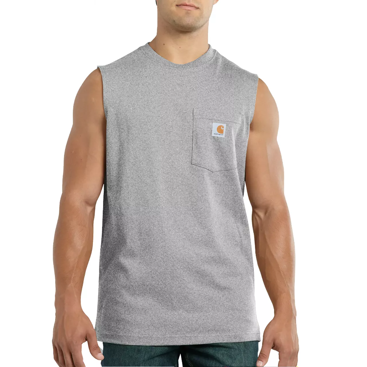 Carhartt Men’s Sleeveless Pocket Crewneck Pocket T-Shirt – Heather Grey