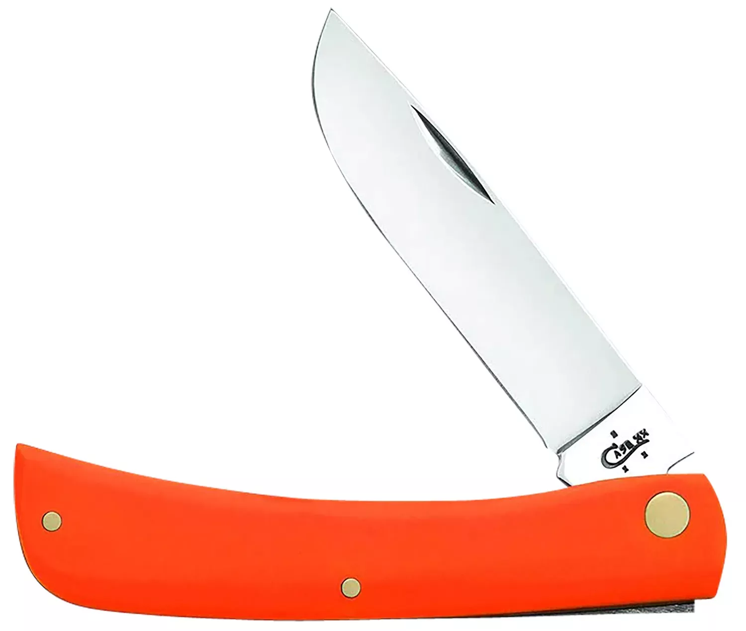Case 80512 Sod Buster 3.75″ Folding Skinner Plain Mirror Polished Tru-Sharp SS Blade Orange Handle