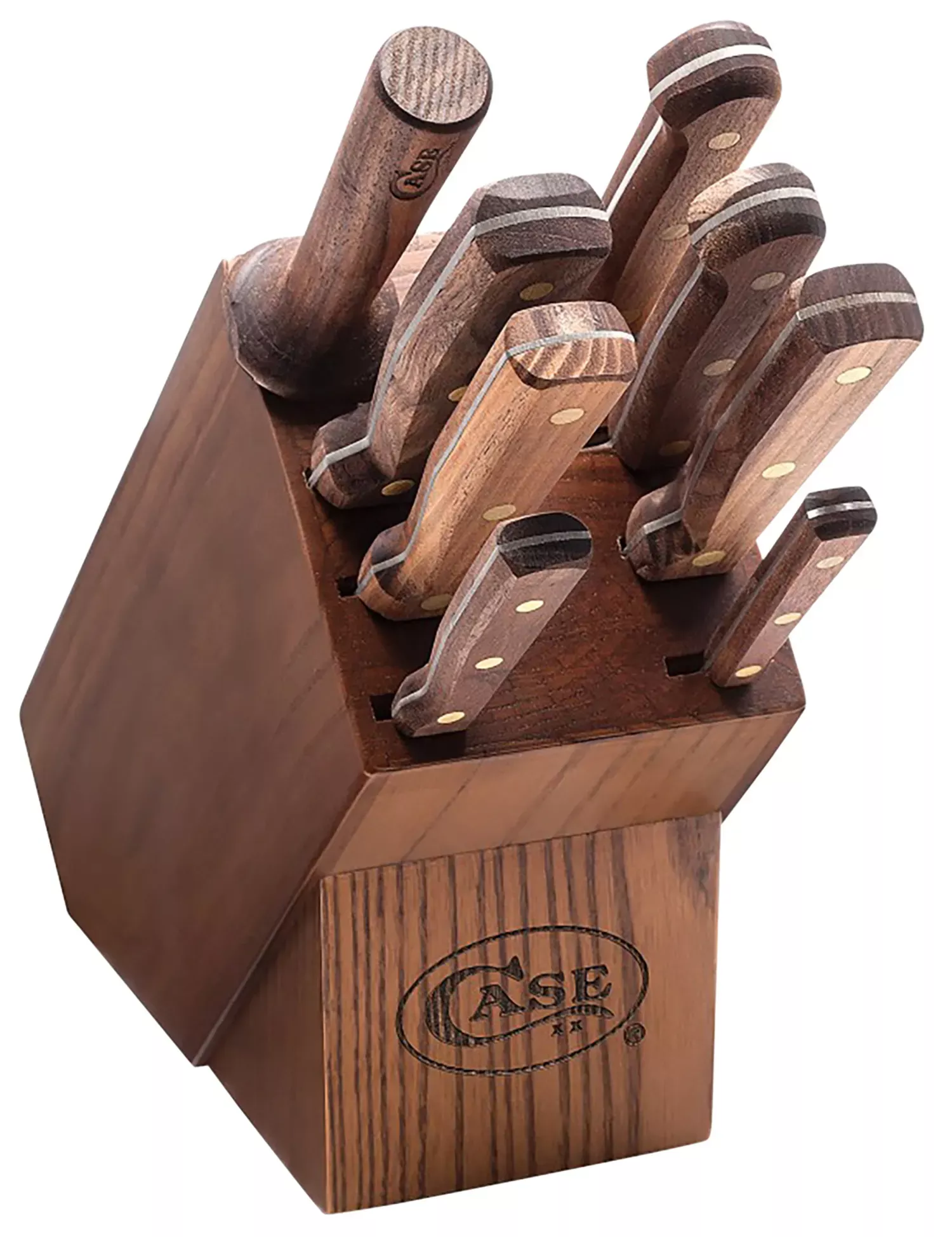 Case Household Cutlery Set Plain/Serrated Satin Tru-Sharp SS Blade Walnut Handle 9 Piece