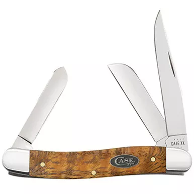 Case Medium Stockman Yellow Curly Oak 2.57", 1.88", 1.71"