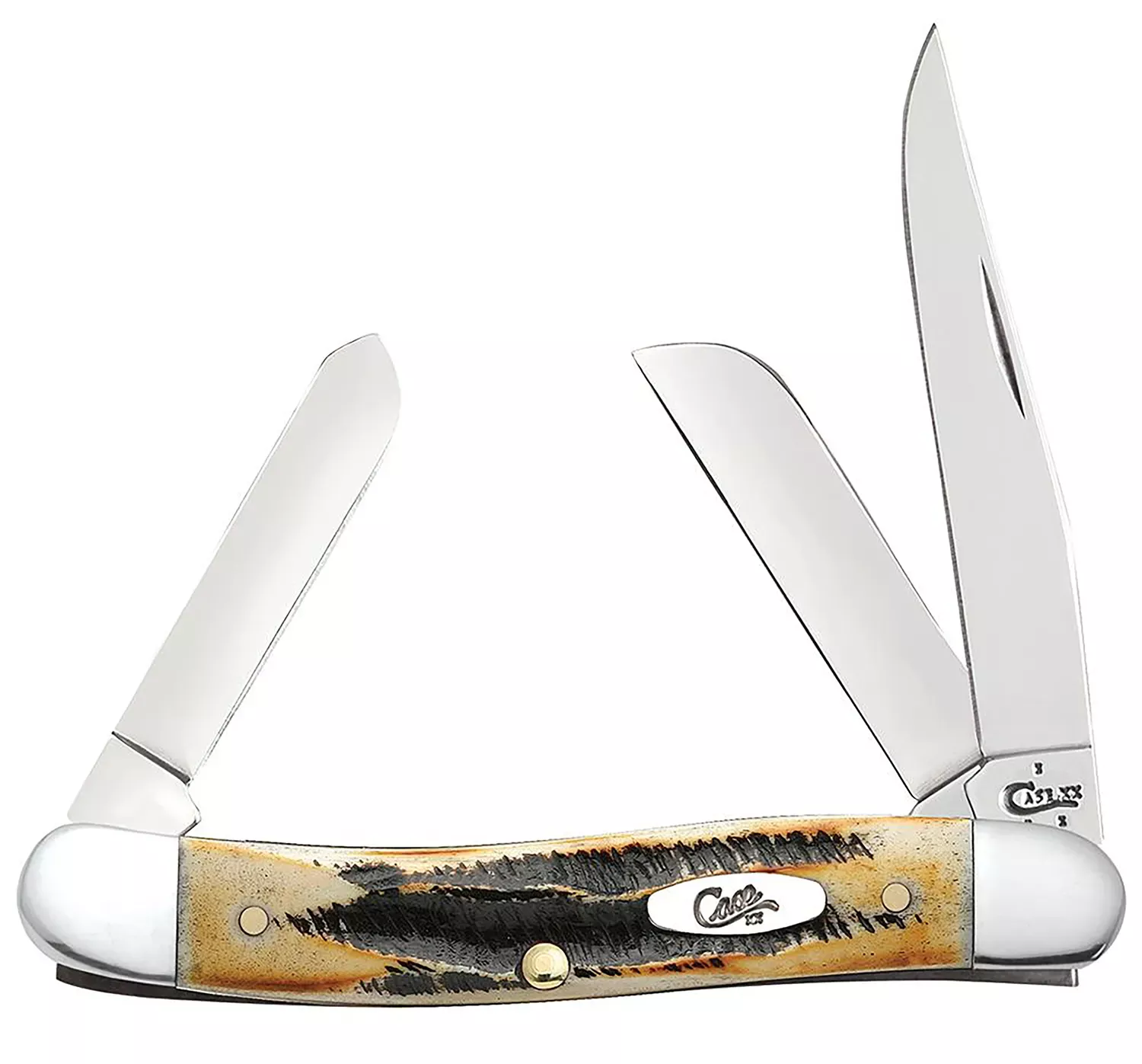 Case StockmanMedium 2.57″/1.88″/1.71″ Folding Clip/Sheepsfoot/Spey Plain Mirror Polished Tru-Sharp SS Blade/Brown Jigged 6.5 BoneStag Handle