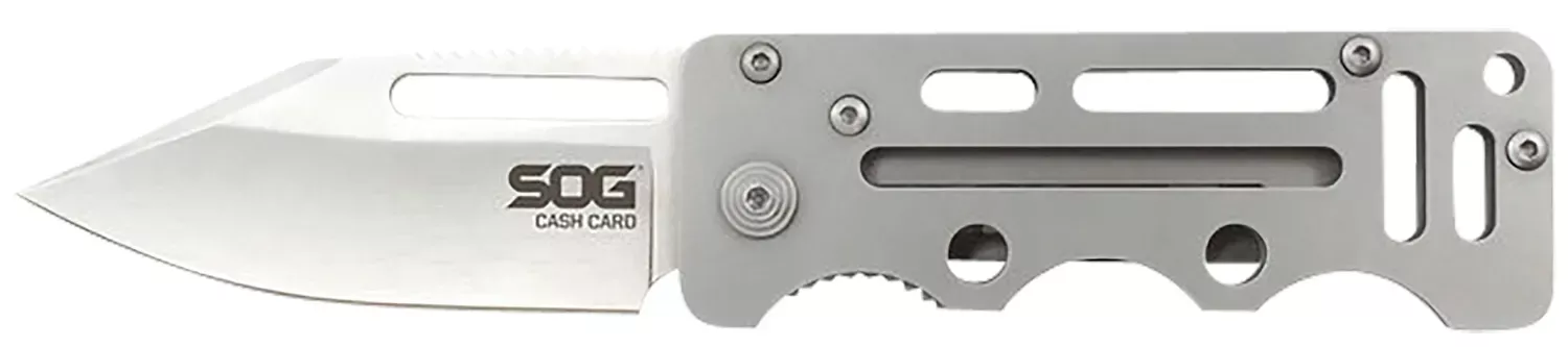 Cash Card2.75″ Folding Clip Point Satin 8Cr13MoV SS Blade/ Silver Skeletonized Stainless Steel Handle
