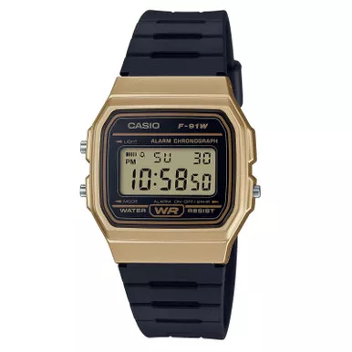 CASIO Unisex Vintage Black/Gold Digital Watch (F91WM-9A)