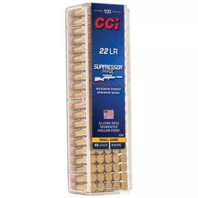 CCI Suppressor Max 22 LR 45 Grain Segmented Hollow Point 970 fps 100 Rounds