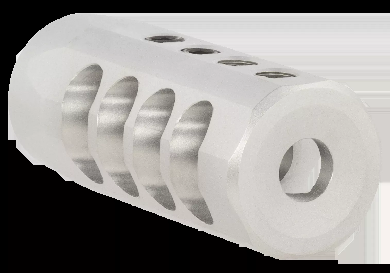 Christensen Arms Side-Baffle Muzzle Brake Natural Titanium with 1/2″-28 tpi Threads for 223 Cal (.920″ D Bull barrel)