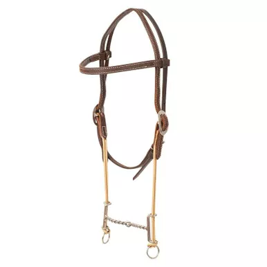 CLASSIC EQUINE Chocolate Roughout Loomis Browband Headstall and Draw Gag Bit with Twisted Wire (HBLGCR21)